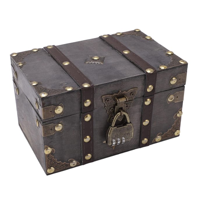 Coffre au trésor en bois de style vintage avec serrure à code et bascule en alliage, bois durable, large application, vintage black