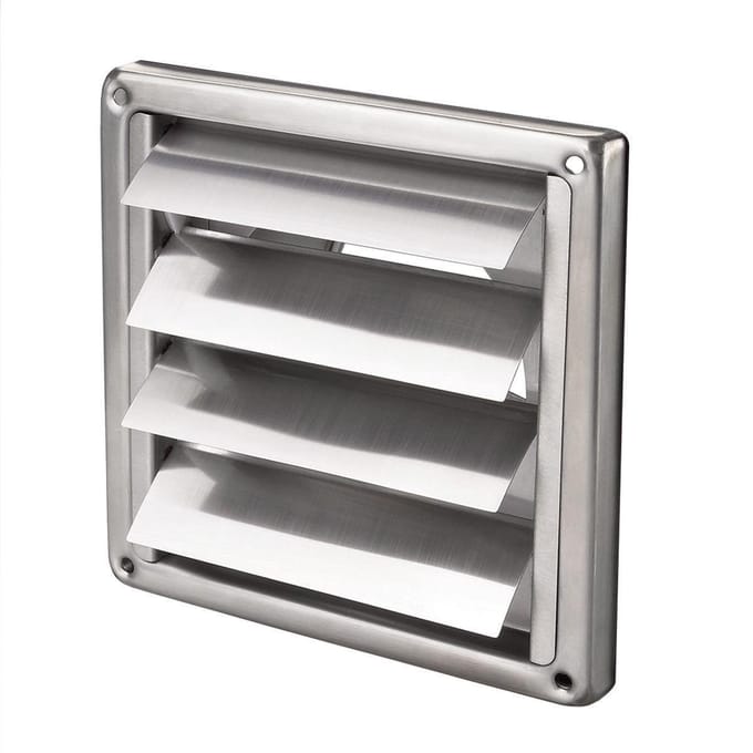 Ventilatierooster RVS met lamellen 155x155 mm buis Ø100 mm