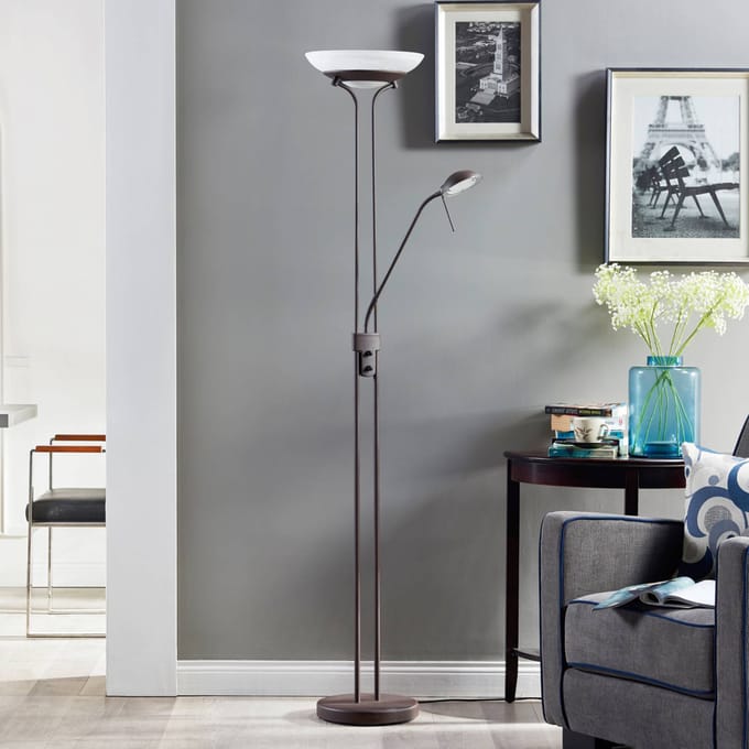Lindby LED vloerlamp Yveta, roestkleurig, leeslamp, dimbaar
