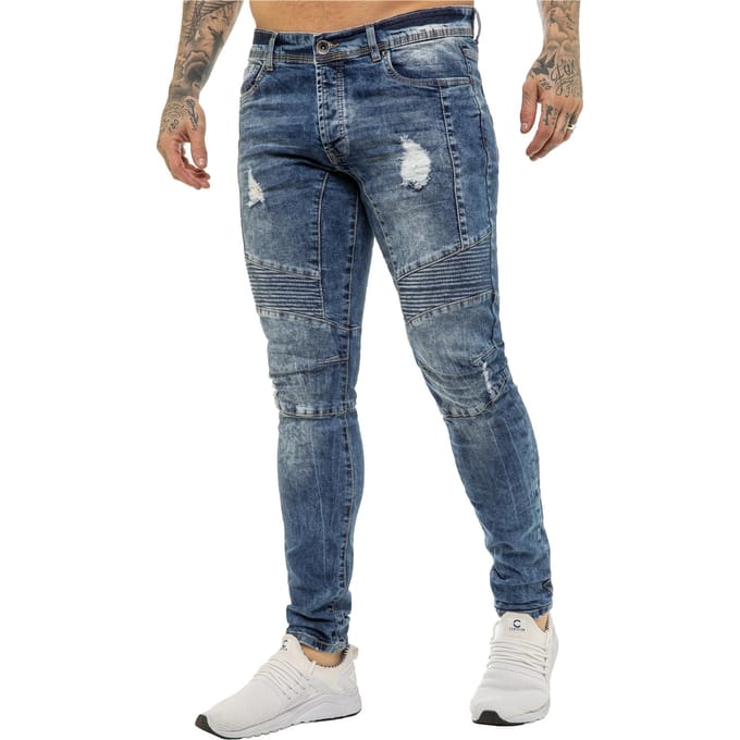 Enzo | Heren Skinny Stretch Biker Denim Jeans - Blauw