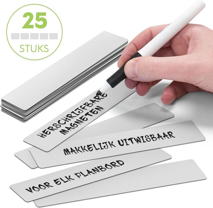 25 Whiteboard Magneten Balk 15 x 2,5 cm Grijs - Herschrijfbaar