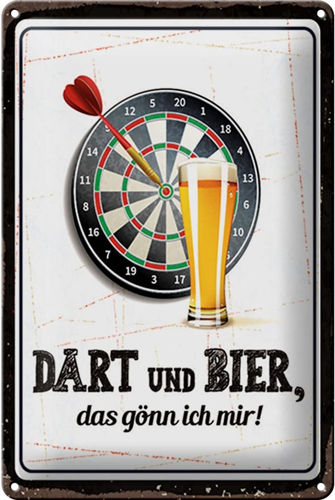 Blechschild Spruch 12x18 cm Dart und Bier gönn ich mir Schild