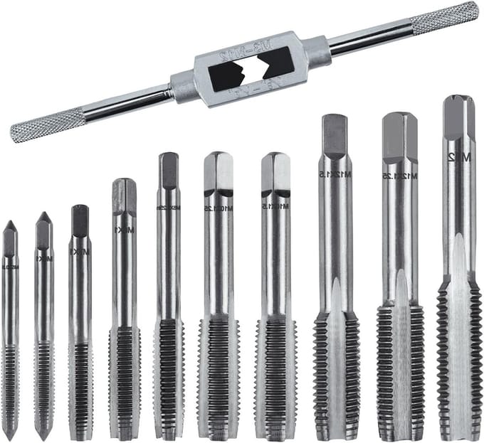 Thread Cutting Set - M3 - M5 - M6 - M7 - M8 - M10 - M12 - 11 Pieces - Metric with Drill - Fine Thread - Professional Wind Iron - Tools - Threading Set - Inches