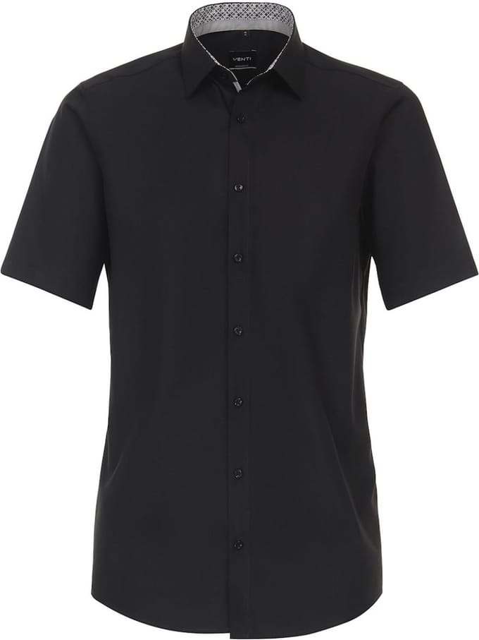 Venti Zwart Overhemd Korte Mouw Strijkvrij Modern Fit - M