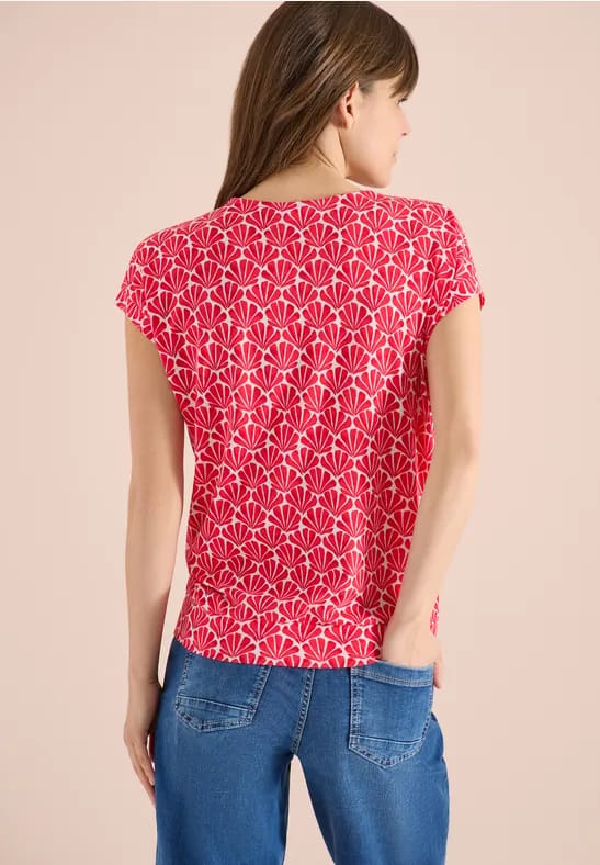 Shirt met V-hals en schelpenprint