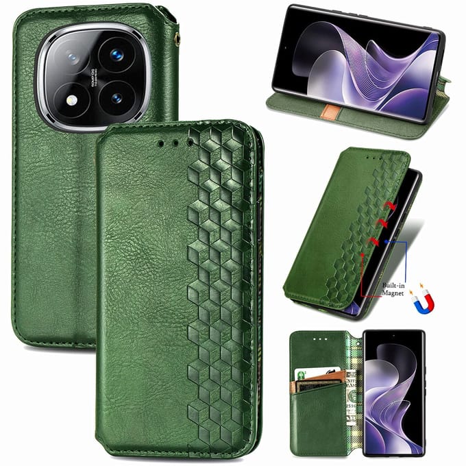 Luxe PU Lederen Ruitpatroon Wallet Case + Screenprotector voor Xiaomi Poco X7 _ Groen