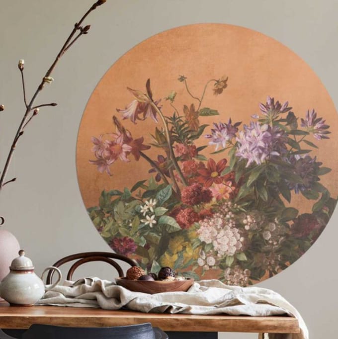 Behangcirkel 100cm Studio Wallz - Bloemen stilleven mix terra