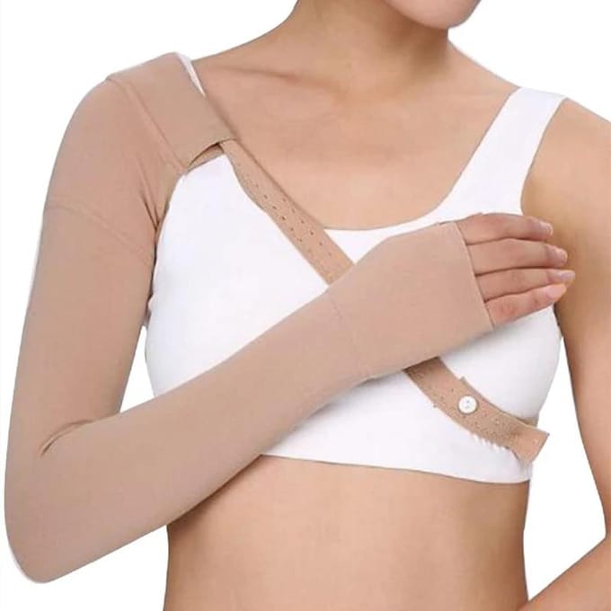 Lymfeoedeem Arm Compressiekous Hoge Elasticiteit Chirurgisch Herstelkous voor Lipide Oedeem Post-behandeling XXL beige