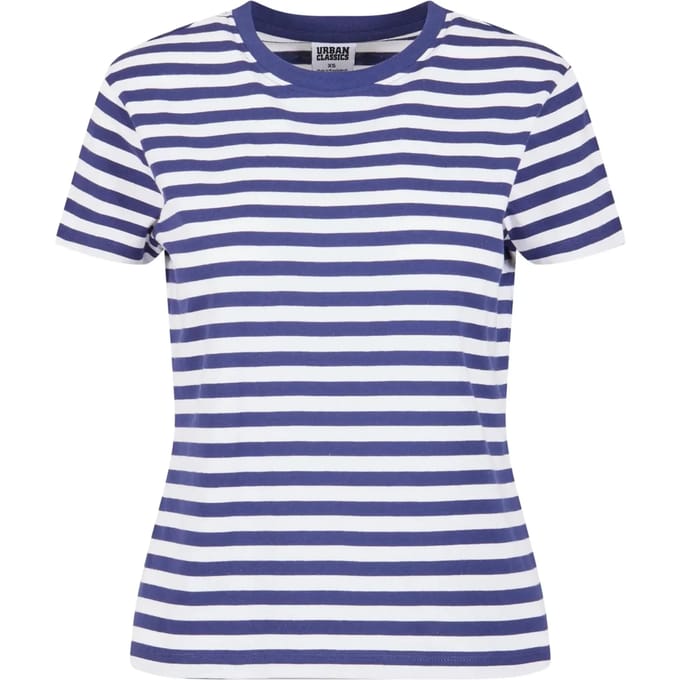 Urban Classics - Regular Striped Dames T-shirt - XL - Wit/Blauw