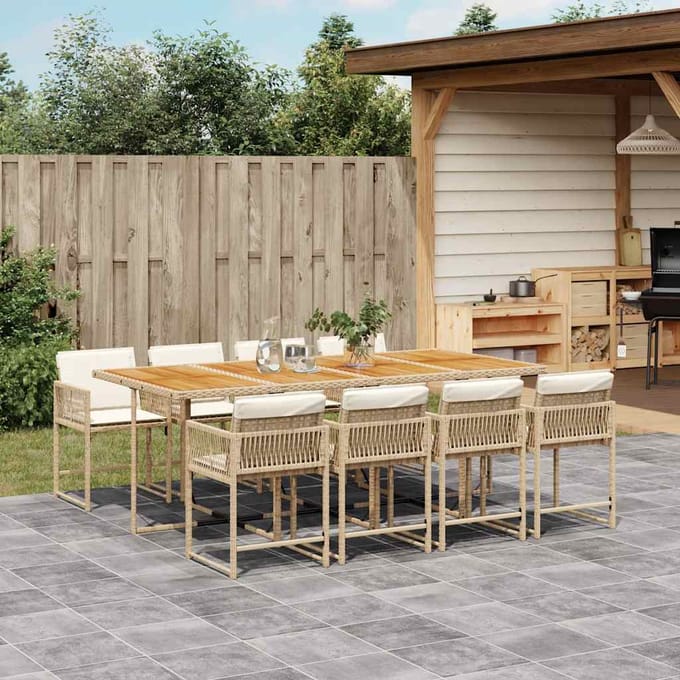 vidaXL - 9-delige - Tuinset - met - kussens - poly - rattan - beige