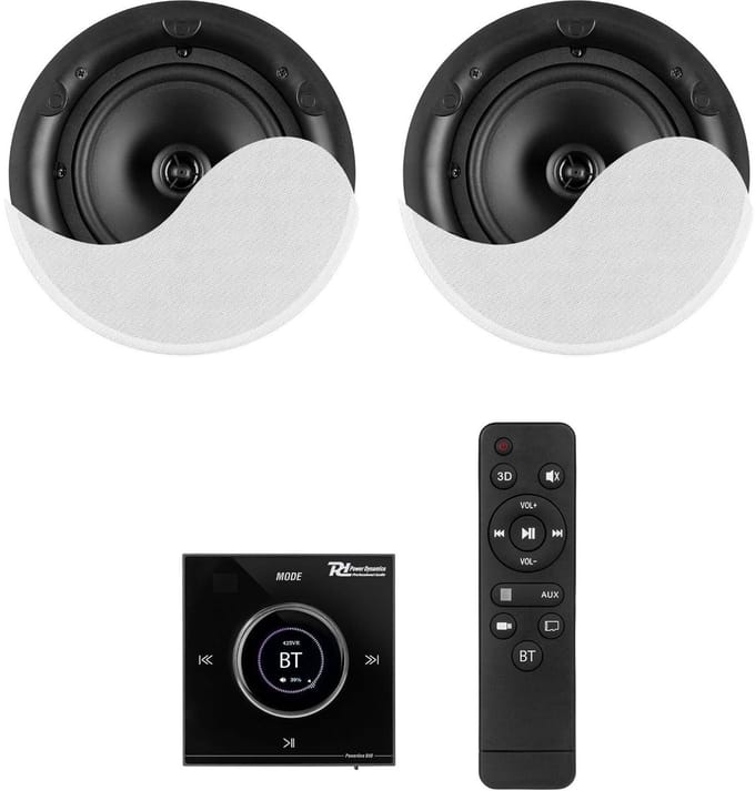 Power Dynamics Powerline B50BSet inbouw versterker met 2 plafondspeakers - 6.5 inch - 2x 25W