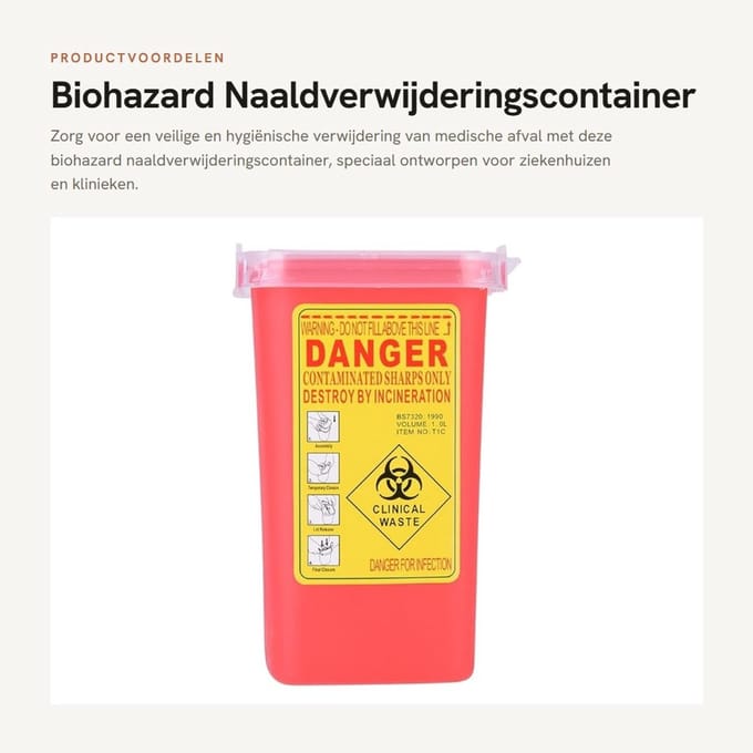 Dailygoods- Afvalcontainer 1 Liter - Scherpe Afvalcontainer - Medische Afvalcontainer - Punctuurbestendig - Klapdeksel - Gebruiksvriendelijk - Naaldcontainer