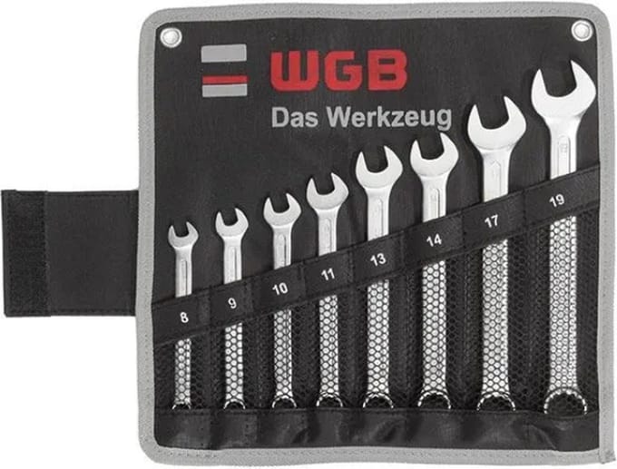 Ringsteeksleutel set 15° 8t/m19mm in roltas 8delig WGB