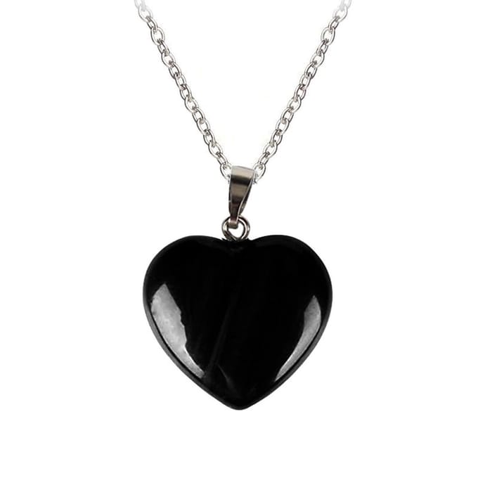 Fako Bijoux® - Ketting Met Hartje - Hart Natuursteen - 20x20mm - Obsidiaan - 50cm