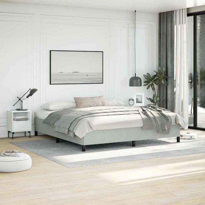 vidaXL - Bedframe - zonder - matras - lichtgrijs - 193x203 - cm - kingsize - fluweel