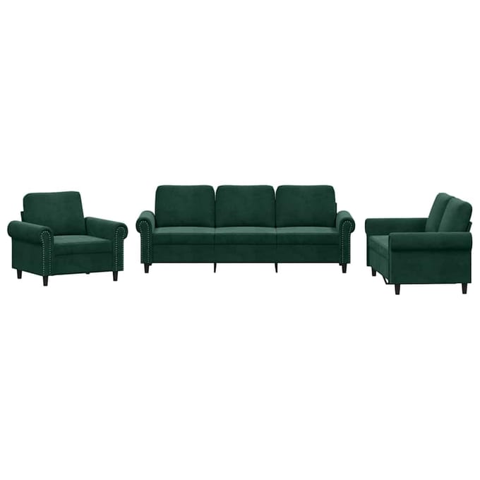 vidaXL - 3-delige - Loungeset - met - kussens - fluweel - donkergroen