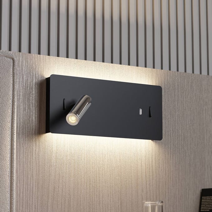 Lucande LED wandlamp Kimo, 32 cm, zwart, aluminium, USB