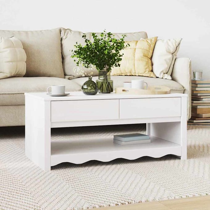 vidaXL - Salontafel - Drammen - Wit - 99 - x - 55 - x - 45 - cm - Massief - grenenhout