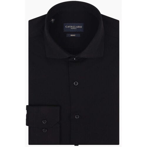 Cavallaro Napoli Overhemd Uni Pique Comfortable Stretch Zwart / male
