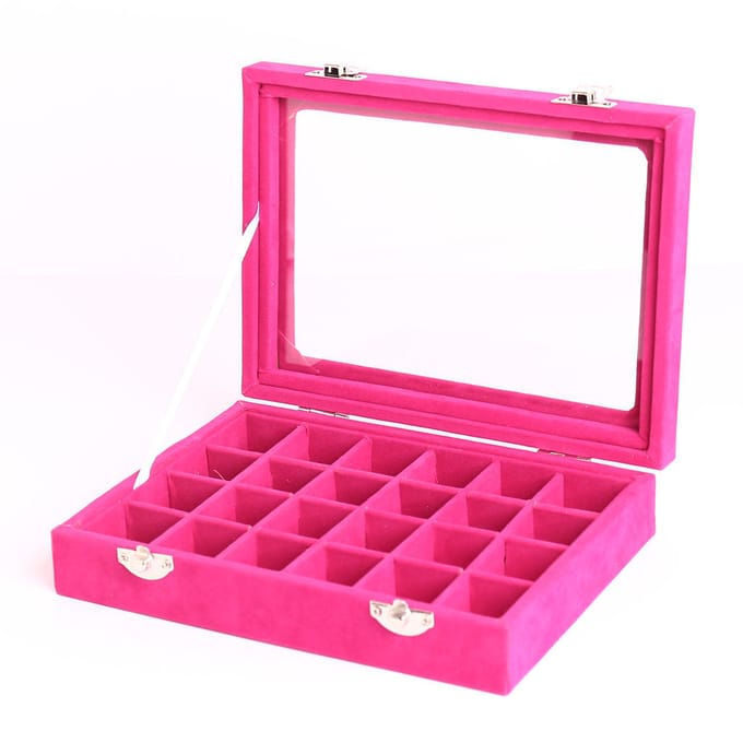 24 roosters vitrine glazen top sieraden doos organisator opslagcontainer grijs