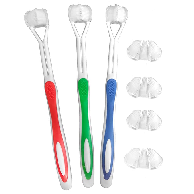 Driekantige Tandenborstel met 4 Vervangbare Borstelkoppen Zachte Borstel Tandenborstel Set voor Autisme veelkleurig
