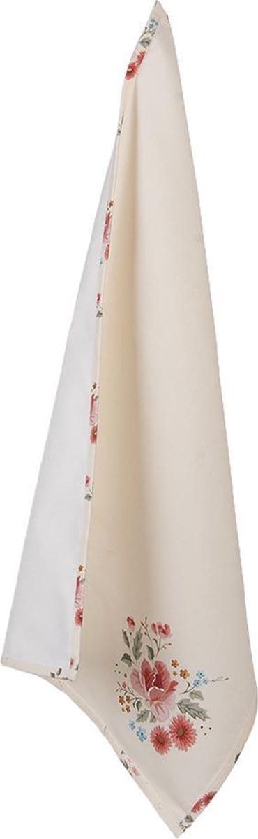 Clayre & Eef Theedoek 50x70 cm Beige Katoen Rozen