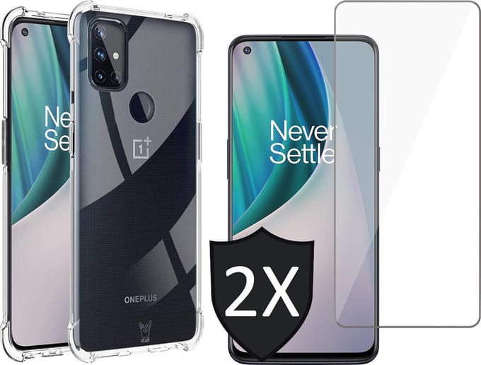 Hoesje geschikt voor OnePlus Nord N10 - Transparant Shock Proof Case + 2x Screen Protector Glas