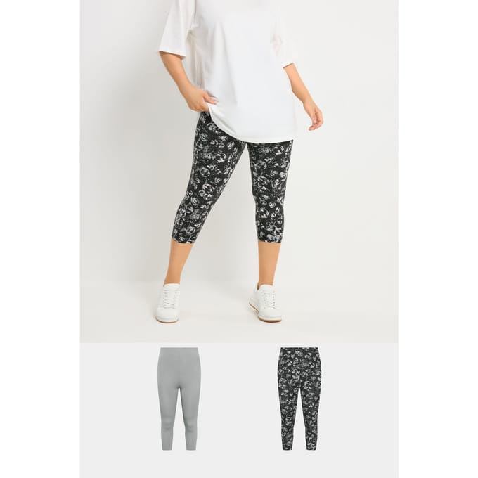 Yours 2 Pack Grijze Swirl Cropped Leggings Size 42