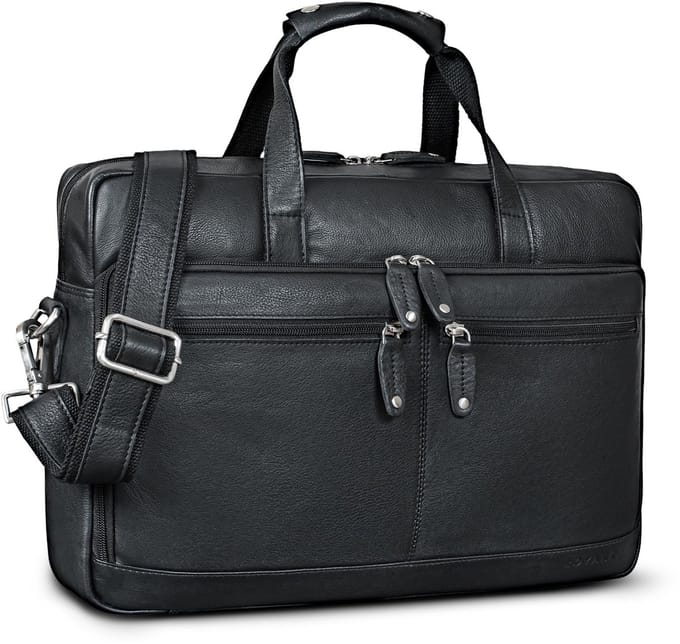 Dailygoods- Schoudertas groot - Echt leer - Vintage aktetas - Trolleyfunctie - Organizer - Verstelbare schouderriem - Laptoptas