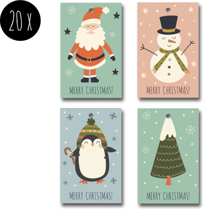 20x Kerst Labels / Kaartje van karton / Cadeaulabels / Label | MERRY CHRISTMAS | 4 soorten