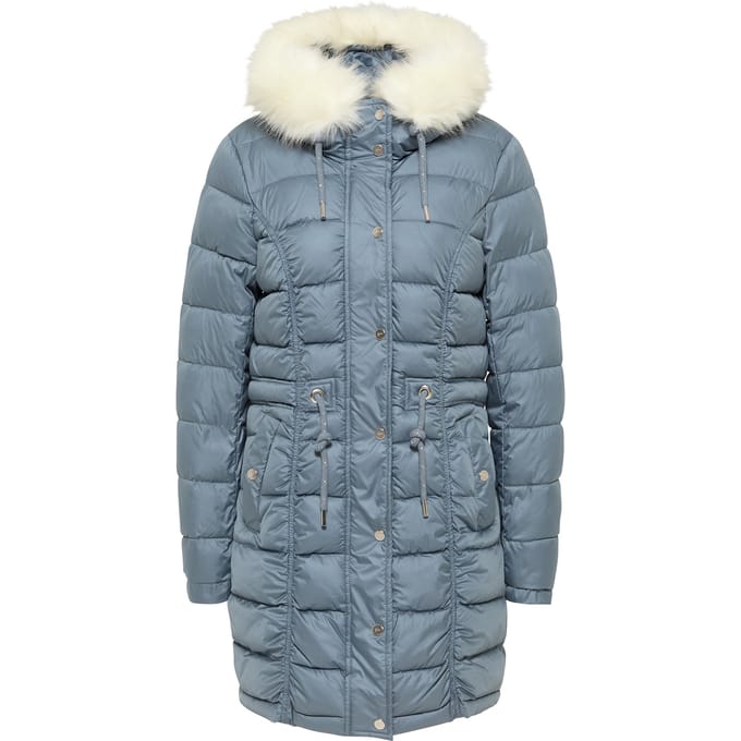 Faina Sookie serie Gewatteerde jas met nepbont Dames Grijs-blauw