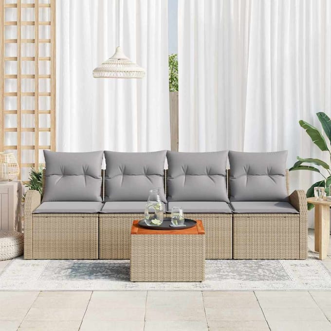 vidaXL - Tuinbank - Set - 5 - st - Beige - poly - rattan