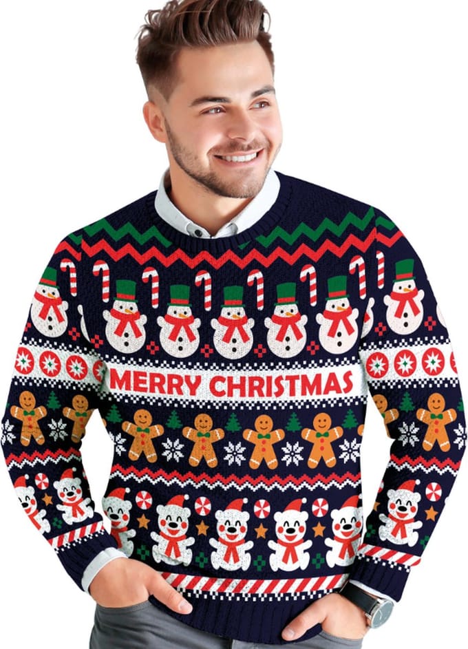 Fiestas Guirca - Heren kersttrui snowman - maat L - blauw