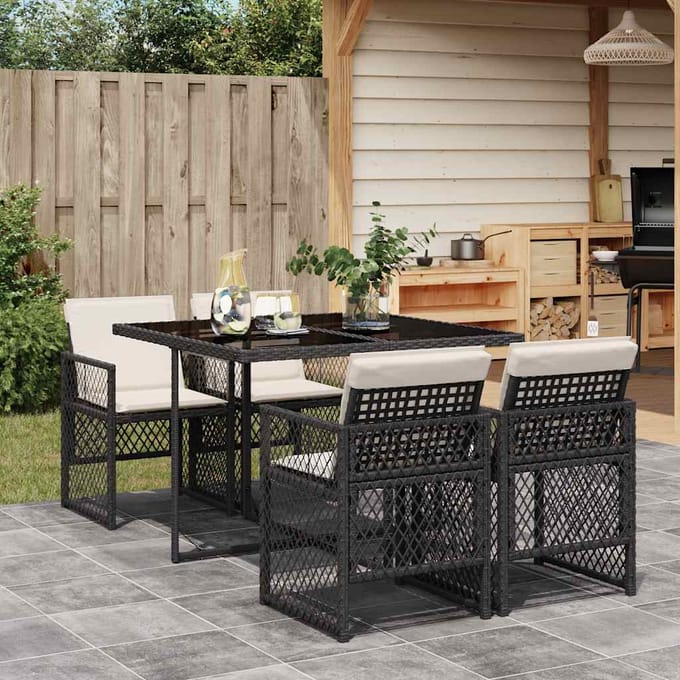 vidaXL - 5-delige - Tuinset - met - kussens - poly - rattan - zwart