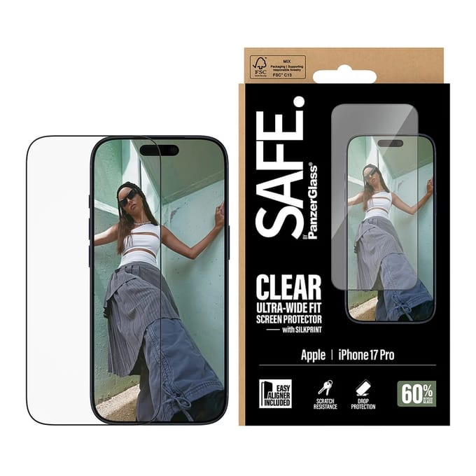 SAFE by PanzerGlass Ultra-Wide Fit Screenprotector met EasyAligner geschikt voor Apple iPhone 17 Pro