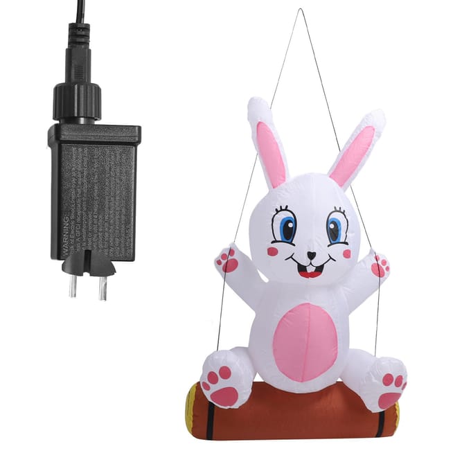 Décoration Gonflable Lapin de Pâques 3,9ft Décoration Gonflable LED Étanche au Vent pour Jardin Gonflable white