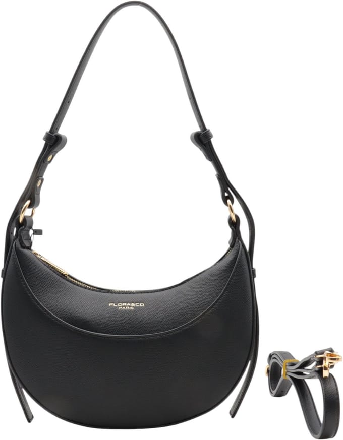 Flora & Co - fashion schoudertasje - crossbodytas - met lange draagriem - zwart