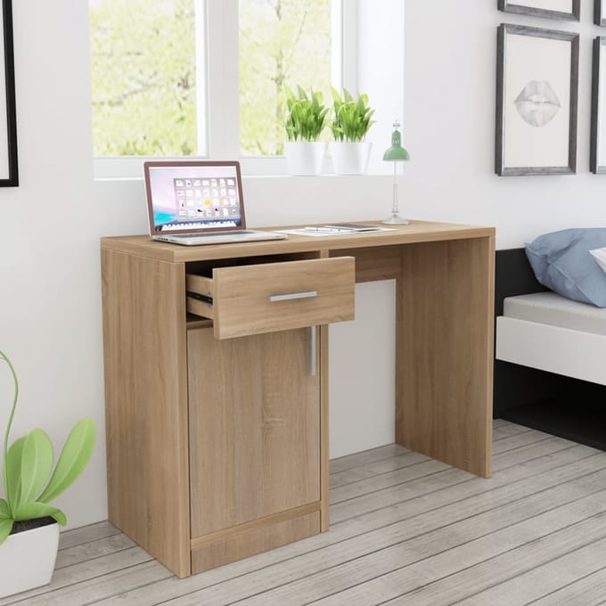 vidaXL - Bureau - met - lade - en - kastje - 100x40x73 - cm - eiken
