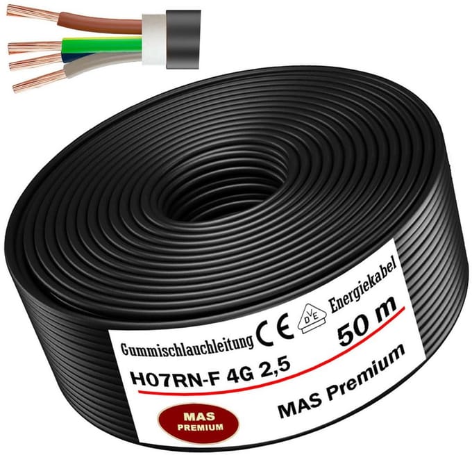 Rubberen Energiekabel 4G2,5 mm2 50 meter | Flexibele Stroomkabel voor Bouwplaats