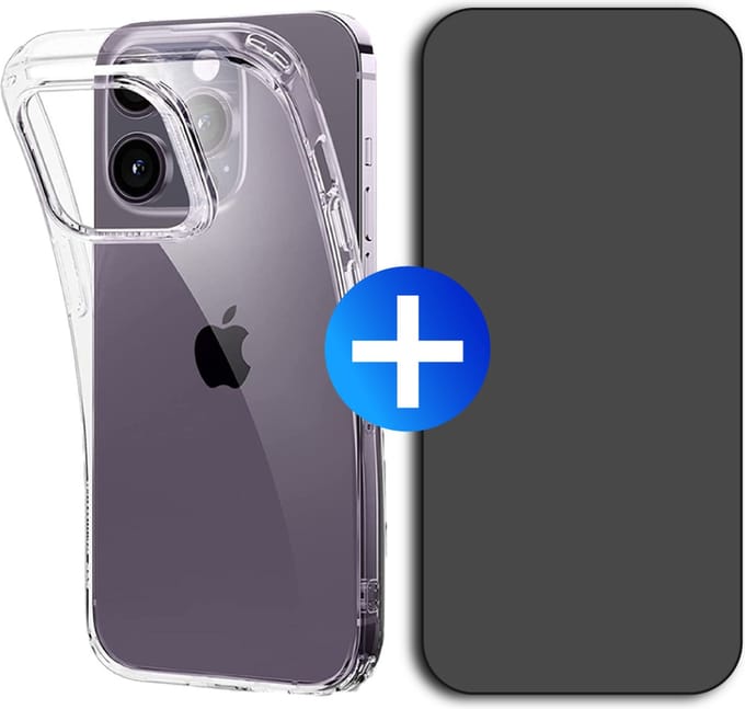 Hoesje geschikt voor iPhone 15 Pro Max + Privacy Screenprotector - Transparant - Hoes - Cover - Case - Screenprotector kit