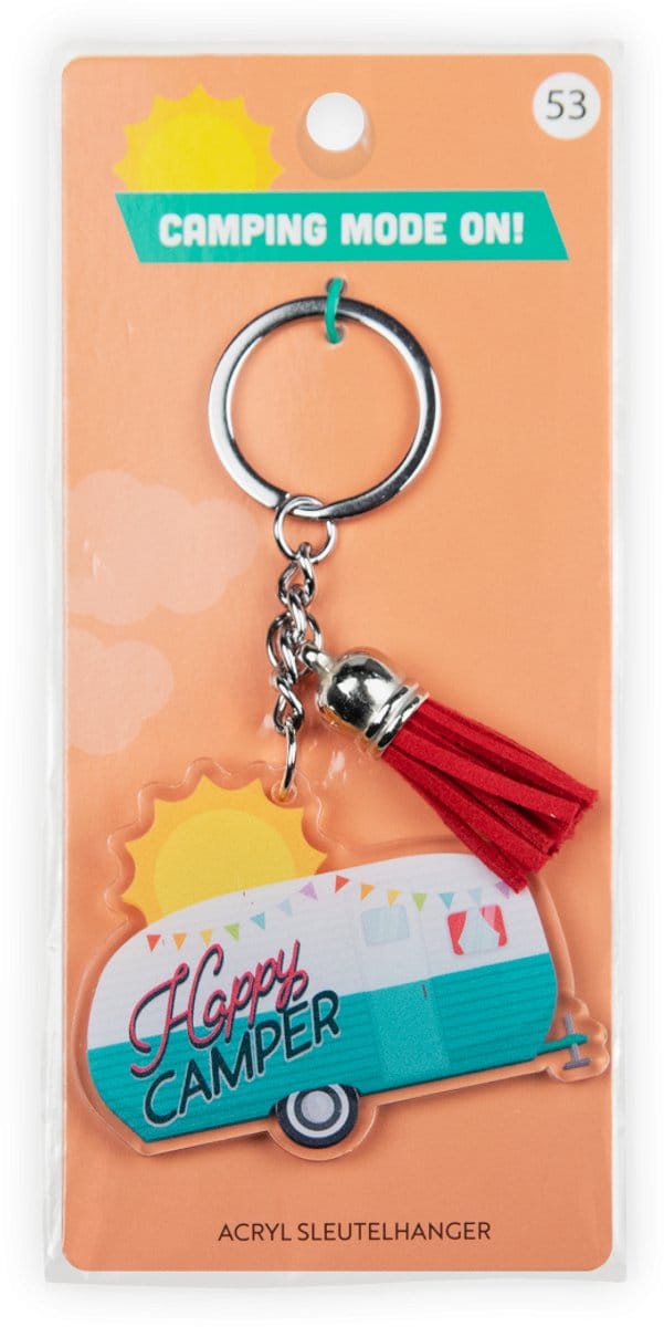 Sleutelhanger met kwastje | Acryl sleutelhanger - Happy camper