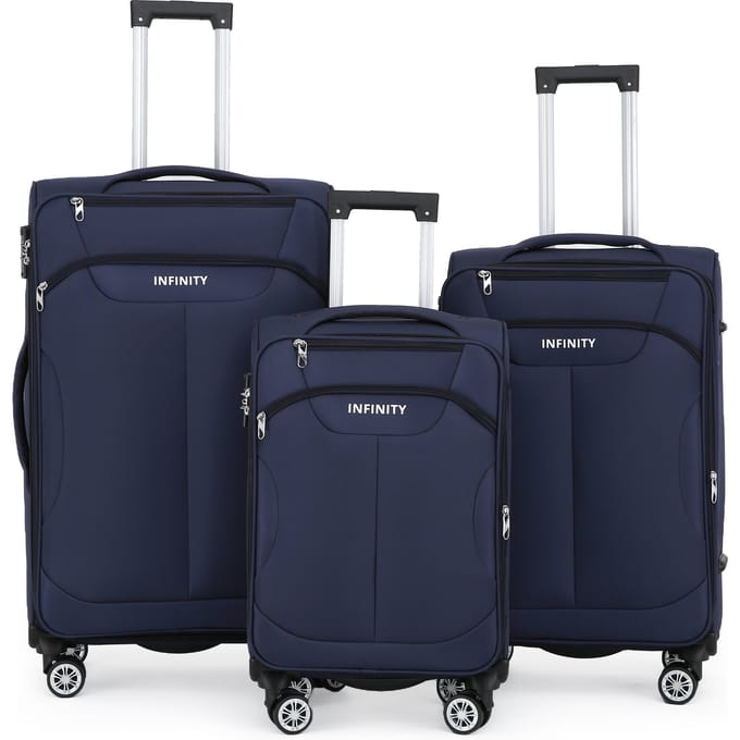 Blauwe zachte koffer 8-wiel bagageset TSA lichte handbagage handbagage