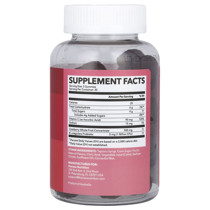 Havasu Nutrition, Cran-Biotic gummies, Cranberry-Framboos, 1 miljard KVE, 60 gummies