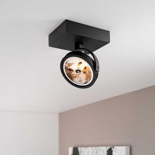 Saturno nero I by LUSENZ - Plafondspot met kantelbare matzwarte basis en armatuur