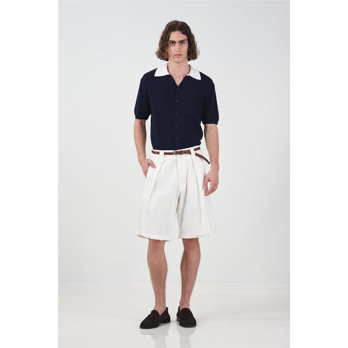 Hoge Taille Brede Pijp Katoenen Chino Shorts