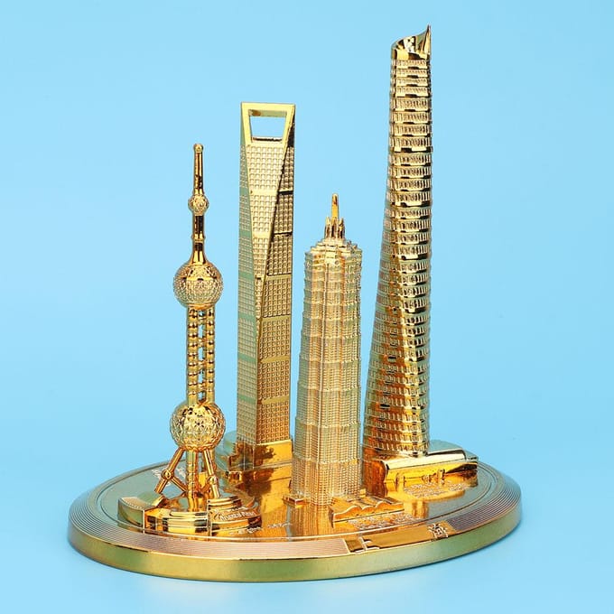 Shanghai Gebouw Collectie Model Oriental Pearl Tower Global Financial Center Souvenir(#3) brons