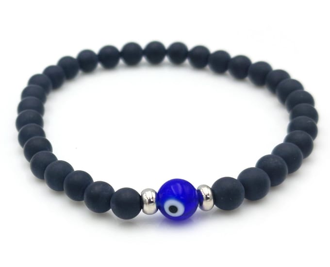 No Evil armband Evil Eye met zwarte matte natuursteen kralen