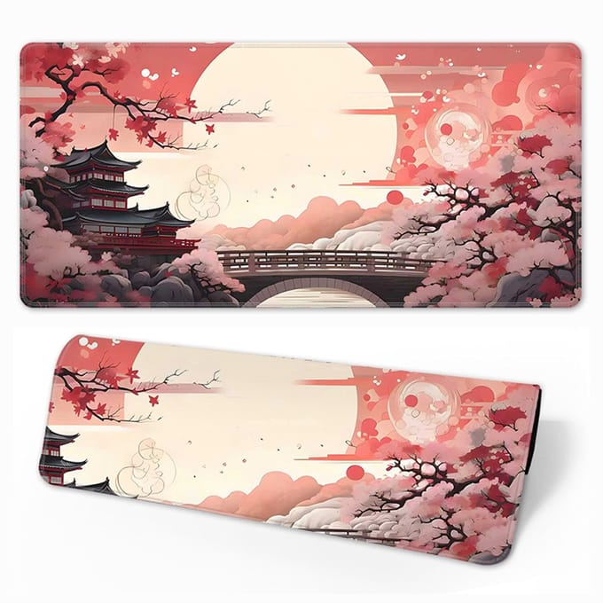 Gaming muismat - 800x300 mm - Antislip - Waterdicht - Gestikte randen (Pink Sunset)