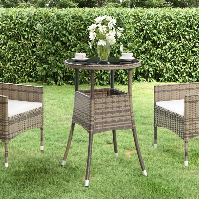 vidaXL - Tuintafel - Ø60x75 - cm - gehard - glas - en - poly - rattan - grijs