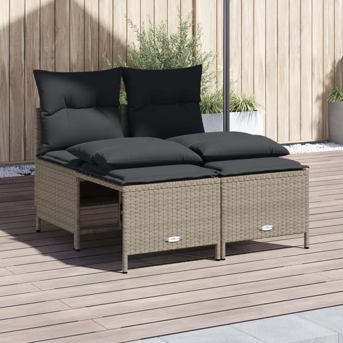 vidaXL - 4-delige - Loungeset - met - kussens - poly - rattan - lichtgrijs